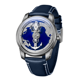 OBLVLO JM-Sailing Blue Cold Enamel Dial & Pacific Ocean Maps Automatic Watches - Cool Luminous Waterproof Business Watch